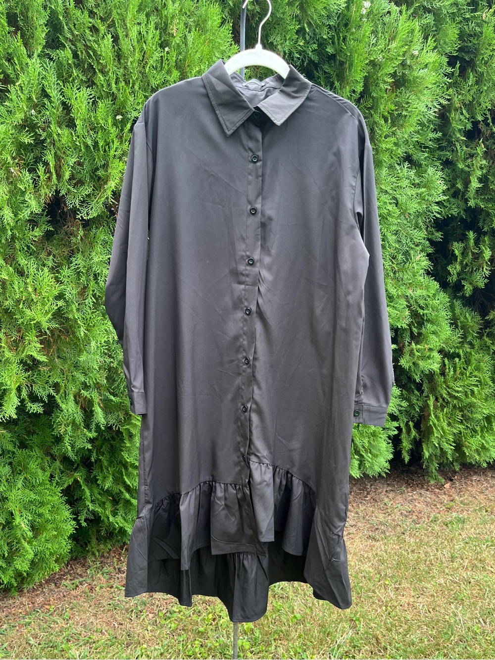 Avant Garde Women's Black High-Low Ruffle Hem Shirt Dress